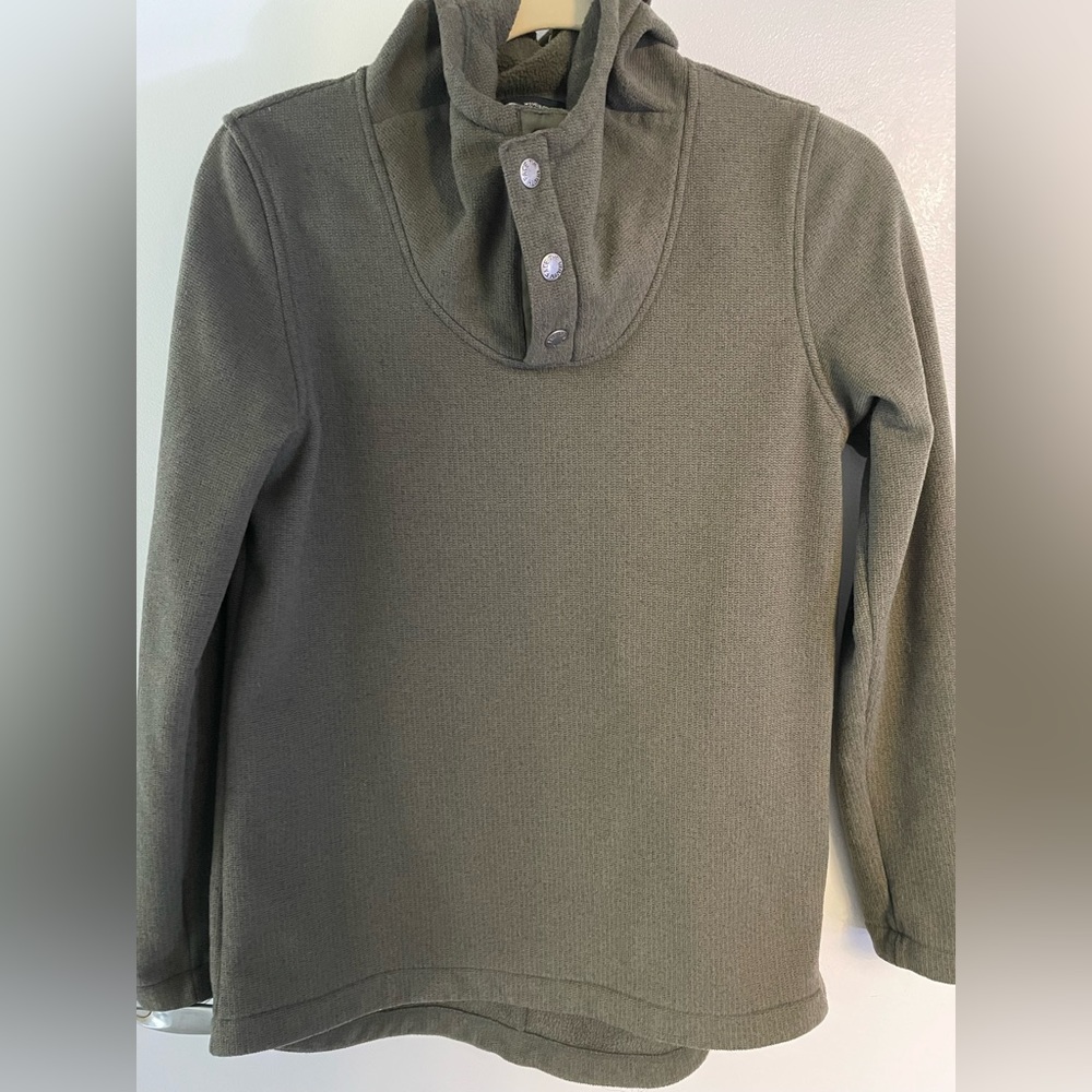 North face fleece with hood. Like new. Olive green